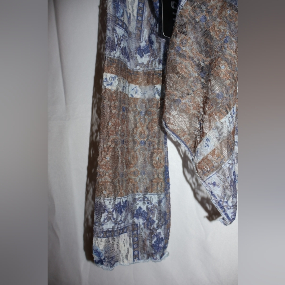 MADDEN GIRL Blue & Brown Bohemian Mesh Hanky Long Sleeve Top. Medium. NWT. - Picture 8 of 8